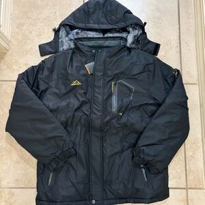 Outdoorsport Men's Large Black Hooded Outdoor Waterproof Rain Windproof Jacket